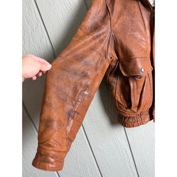 Vintage Berman’s Leather Experts Bomber Jacket Distressed Brown – Size Small - Picture 2 of 10